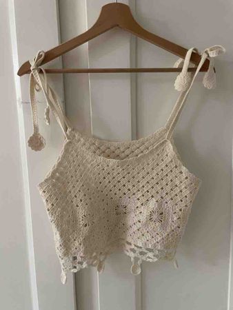 Damen Top gehäckelt beige weiss Grösse S
