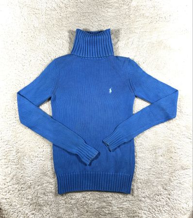 Pull Ralph Lauren bleu col roulé XS vintage