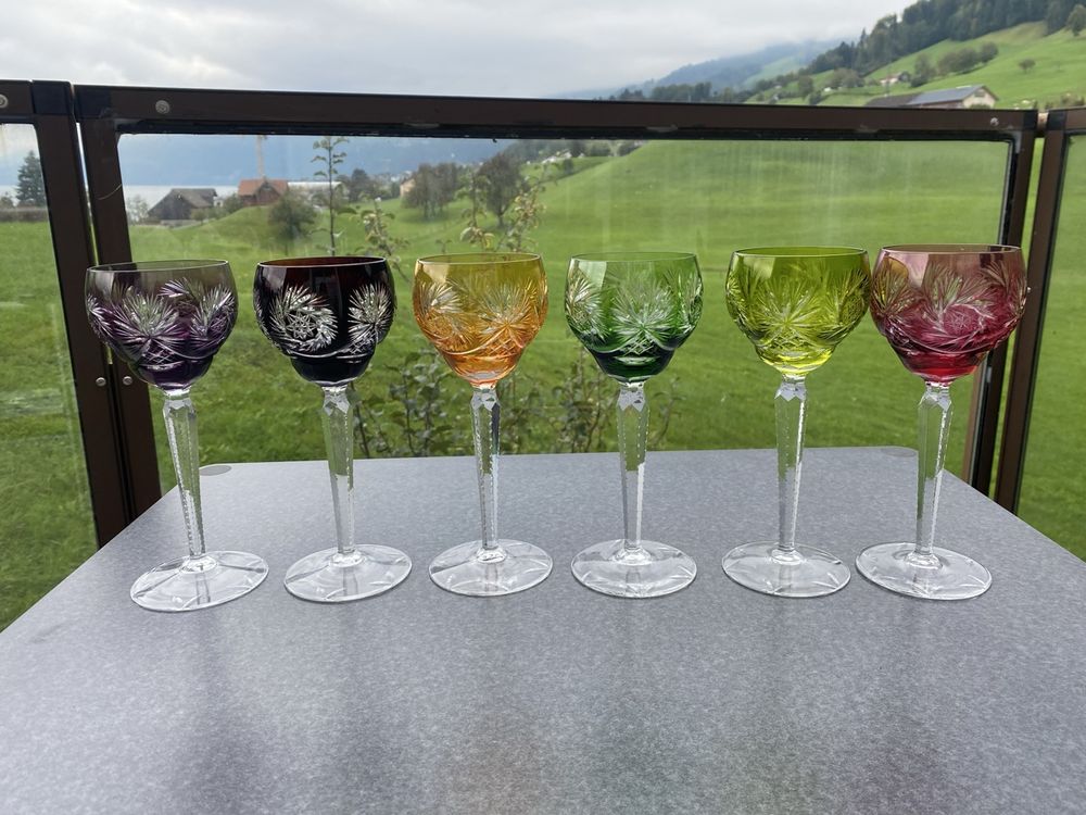 6 Kristall Römer Weingläser Set, Bleikristall, farbig (Gebraucht) in ...