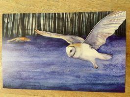 AK ungelaufen Eule und Fuchs  Kunstkarte