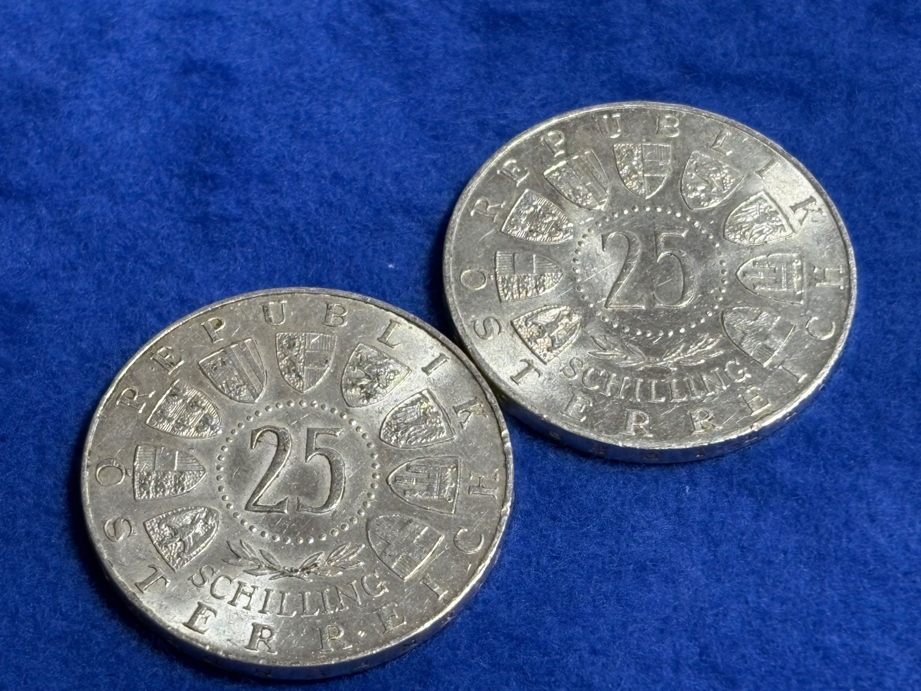 Alle Münzen: 2 x 25 Schilling, 1 x 1957, 1 x 1958 – Gebraucht aus St. Peterzell von verena40