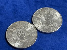 2 x 25 Schilling, 1 x 1957, 1 x 1958