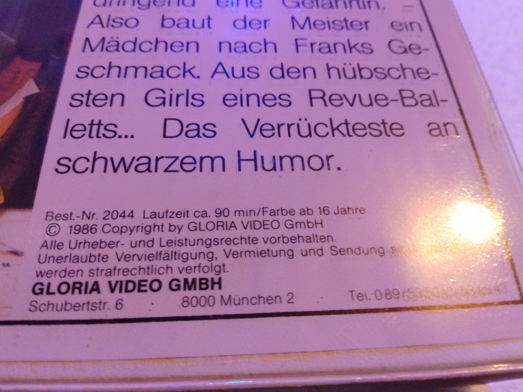 Tutti i VHS: Frankenstein 2000 Gloria Video VHS 2044 – Usato da Remetschwil venduto da Privatflohmi 1