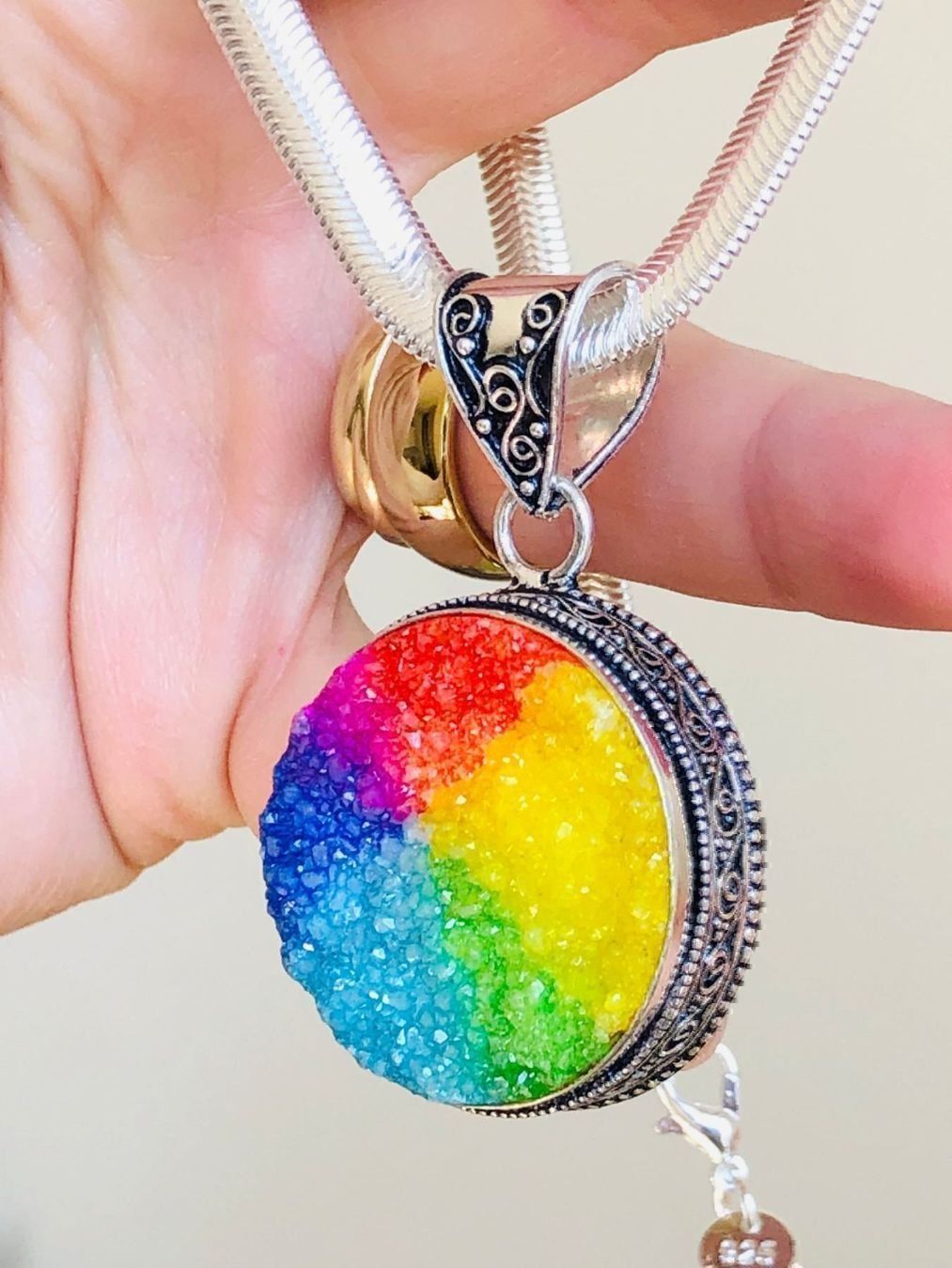 Catenine: DRUSY DRUZY ANTIQUE DESIGN PENDANT 2" COLLIER – Nuovo e nell'imballaggio originale da Genève venduto da AGBERG 5