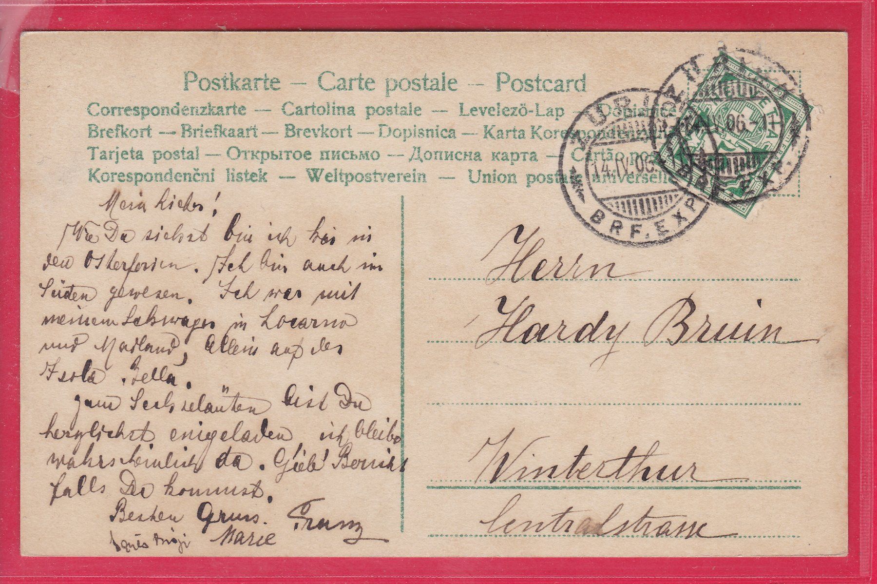 Cartoline postali: FRÖHLICHE OSTERN, 14.4.1906 – Usato da Oberrieden venduto da Gebirgsstelze 1