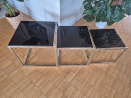 3er Set Beistelltisch Glas Schwarz Metall sehr guter Zustand