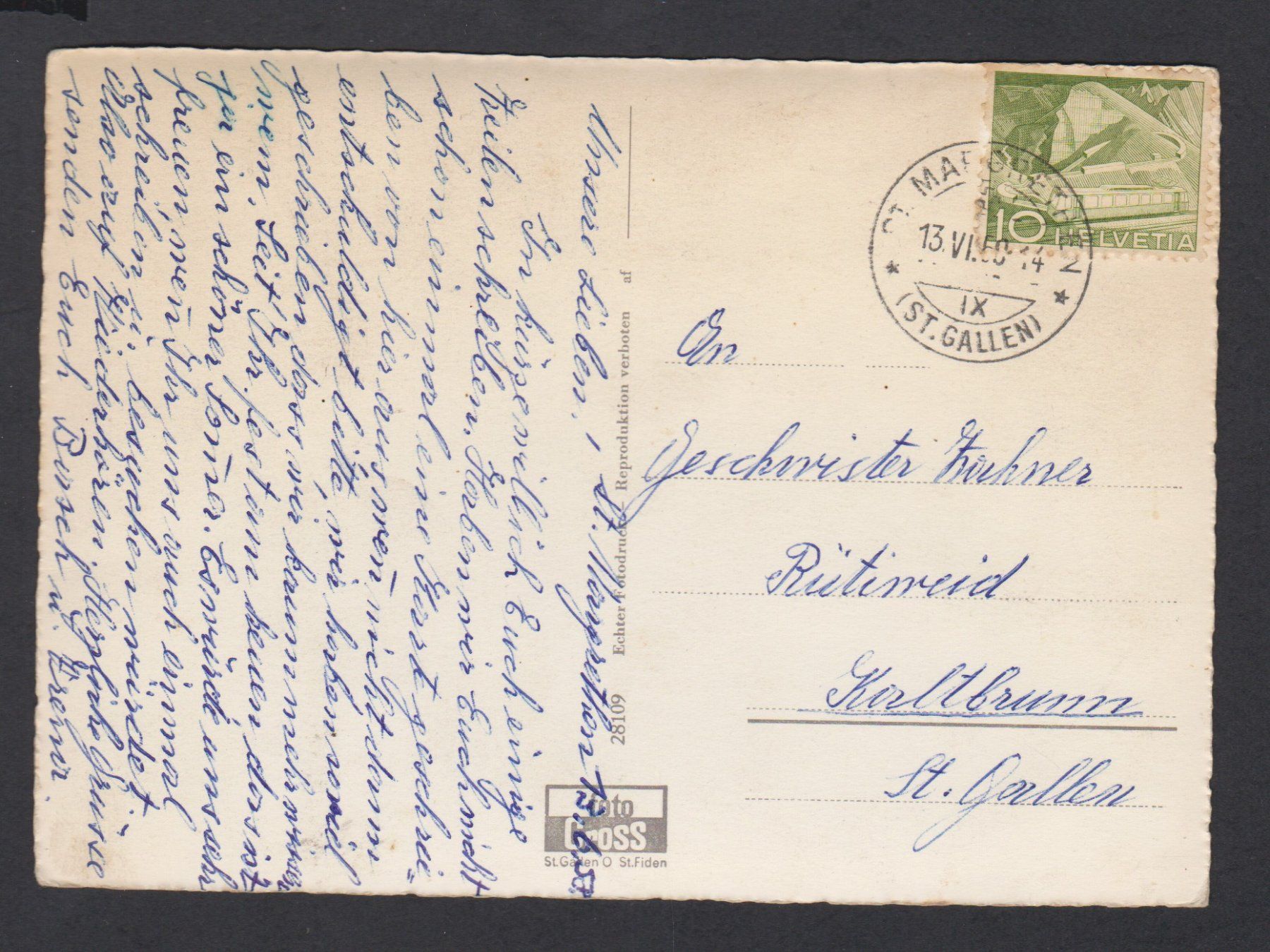 Cartoline postali: St. Margrethen  SG   -   alte Ansichtskarte gest. 1960 – Usato da Vitznau venduto da Ropaku 1