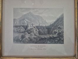 Antiker Stahlstich „Château de Razuns“