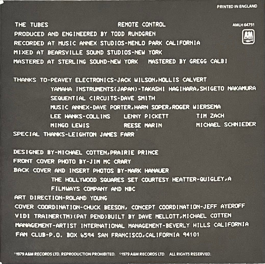 Dischi in vinile: THE TUBES   -   REMOTE CONTROL      Vinyl - LP – Usato da Horw venduto da Belowzero0 5