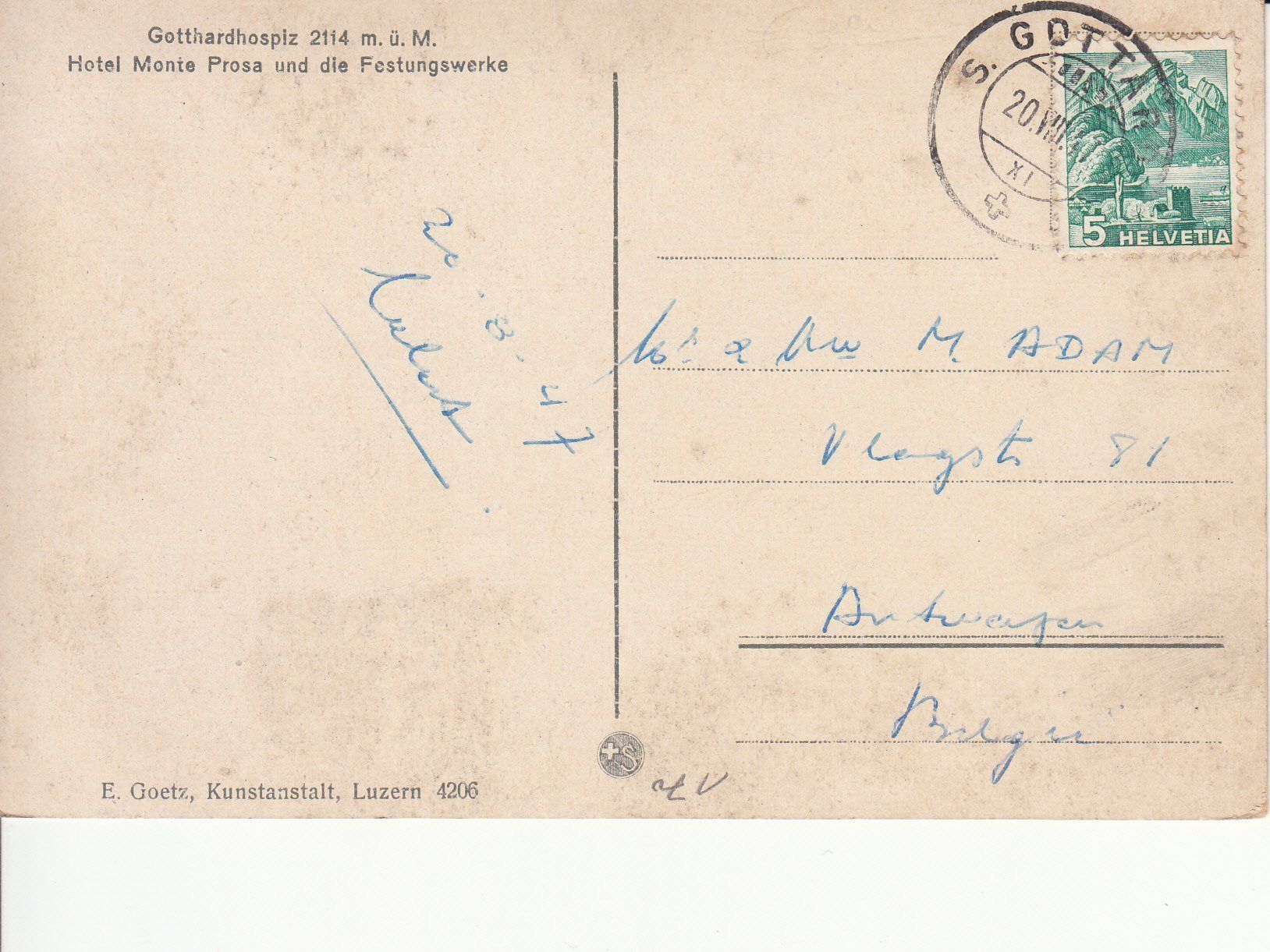 Cartoline postali: Gotthardhospiz 1947 – Usato da Bürglen TG venduto da StampGraf 1