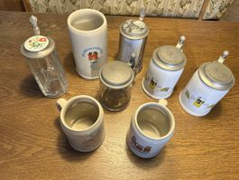 Bierkrug Set 8 Stück versch. Motive Keramik Glas