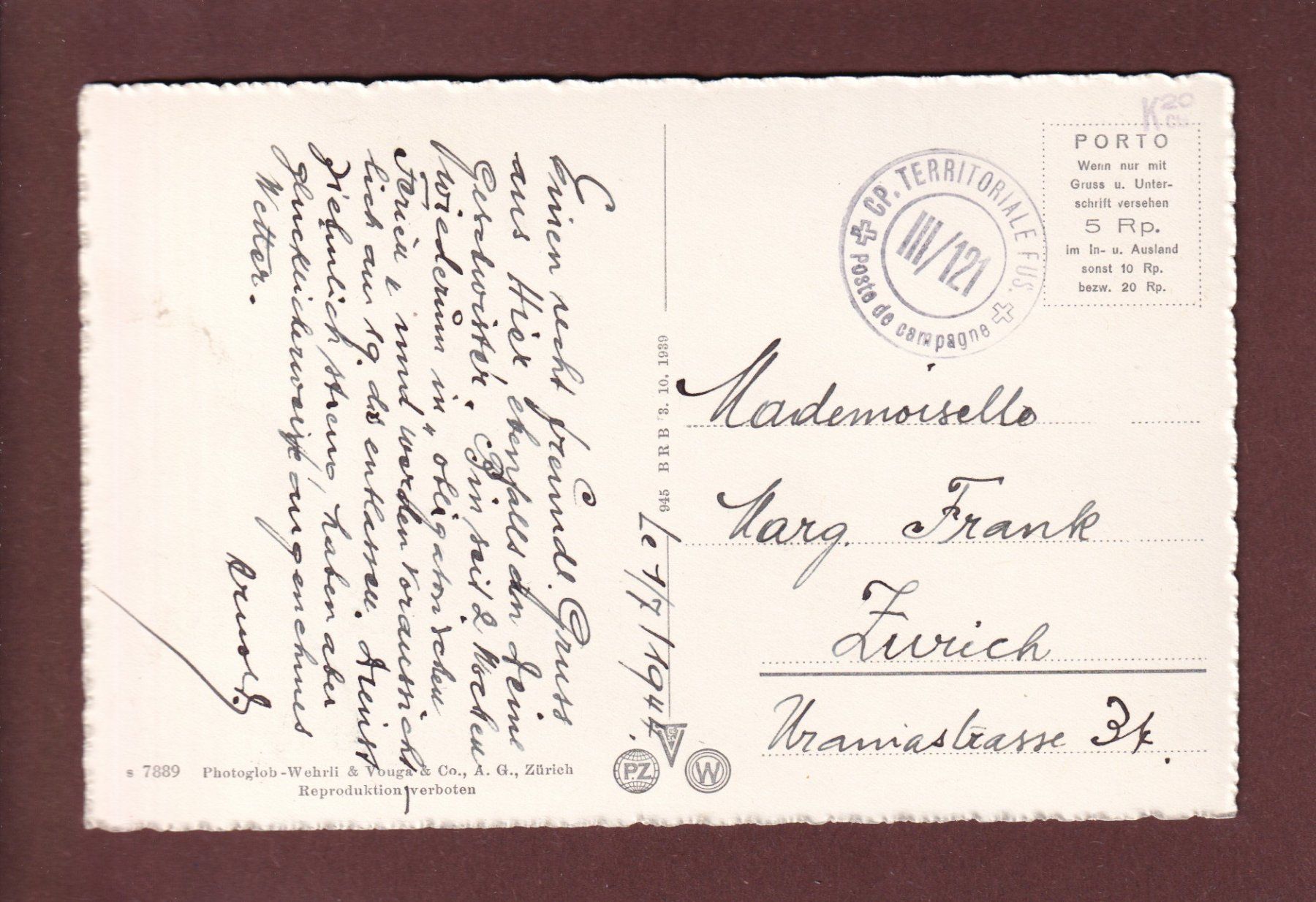 Ansichtskarten: INTERLAKEN - 1944 Feldpost – Gebraucht aus Pully von nicecards 1