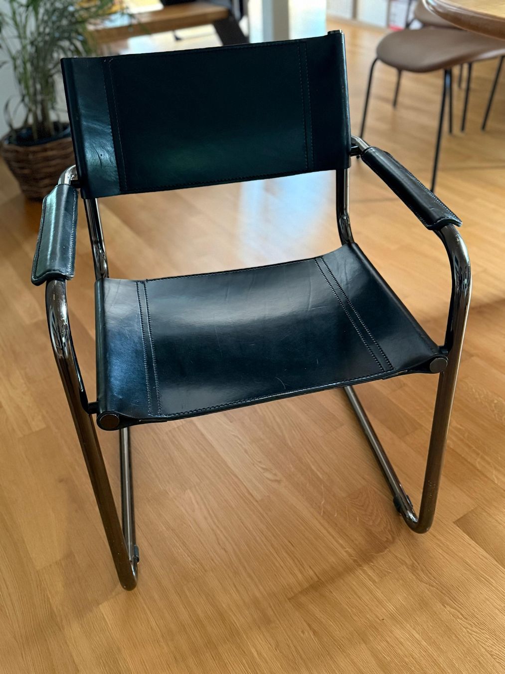 Sedie: 7 Echtlederstühle, Freischwinger, Schwarz mit Chrom – Usato da Buchs ZH venduto da anviesku 5