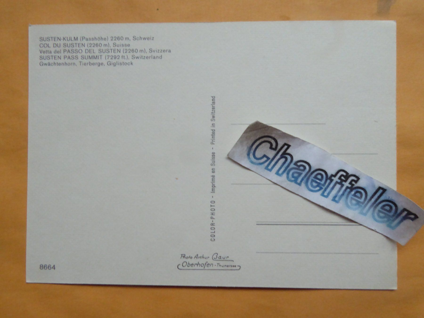 Cartoline postali: Susten - Kulm ( Passhöhe ) – Usato da Zürich venduto da Chaeffeler 1