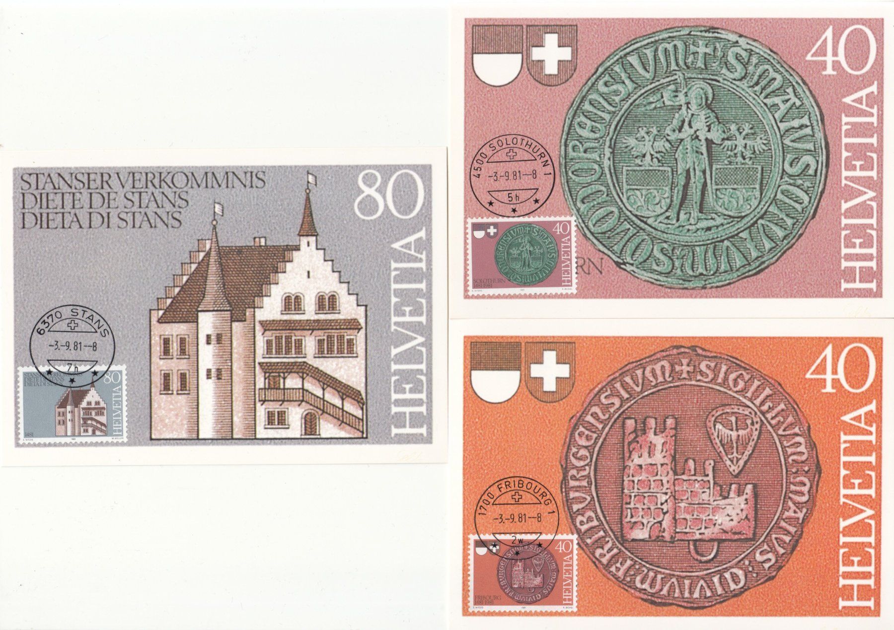Tutti i francobolli: SBK 660 - 662 auf MK mit ET Ortsstempel – Usato da Bürglen TG venduto da StampGraf 1