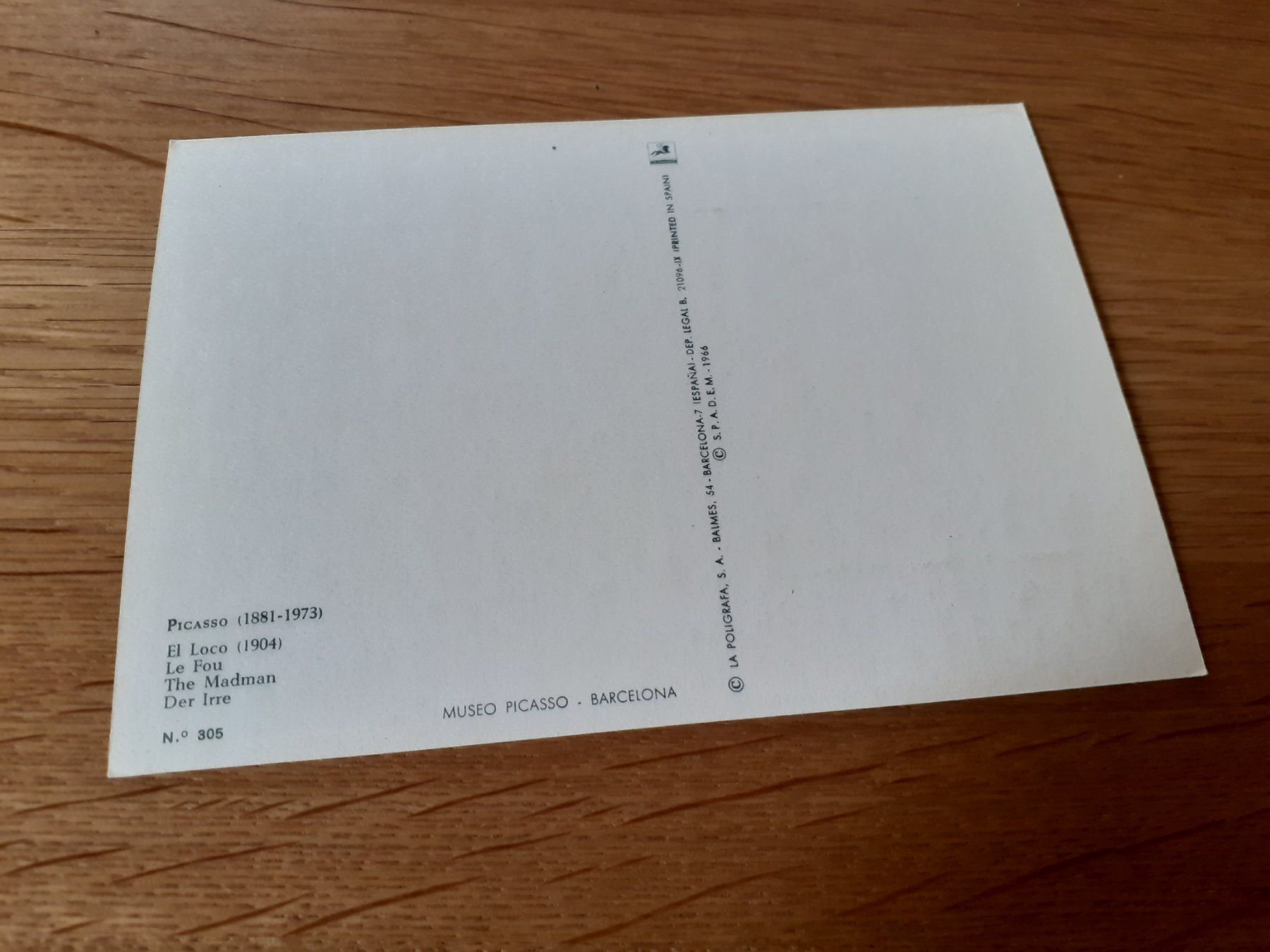 Cartoline postali: PABLO PICASSO - EL LOCO - DER IRRE – Usato da Winterthur venduto da Ornyx7 1