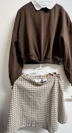 H&M Set, Rock kariert & Pulli,  braun, Gr. 170 (164)