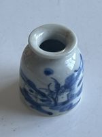 Kleine Vase Keramik blau weiss mit Malerei (S14)