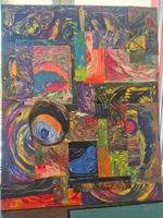 Abstraktes Kunstwerk Collage bunt gebraucht Zustand