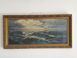 Wandbild Segelschiff im Goldrahmen 134x66x6 cm gebraucht