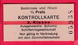 KARTON SCHIFFS KONTROLKARTE, BODENSEE/RHEIN2.KLASSE, UNGEBRA