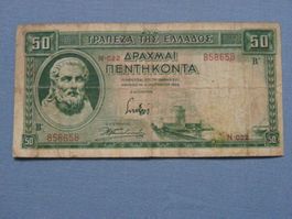 Seltene 50 Drachmen Banknote, Griechenland 1939, Top Zustand