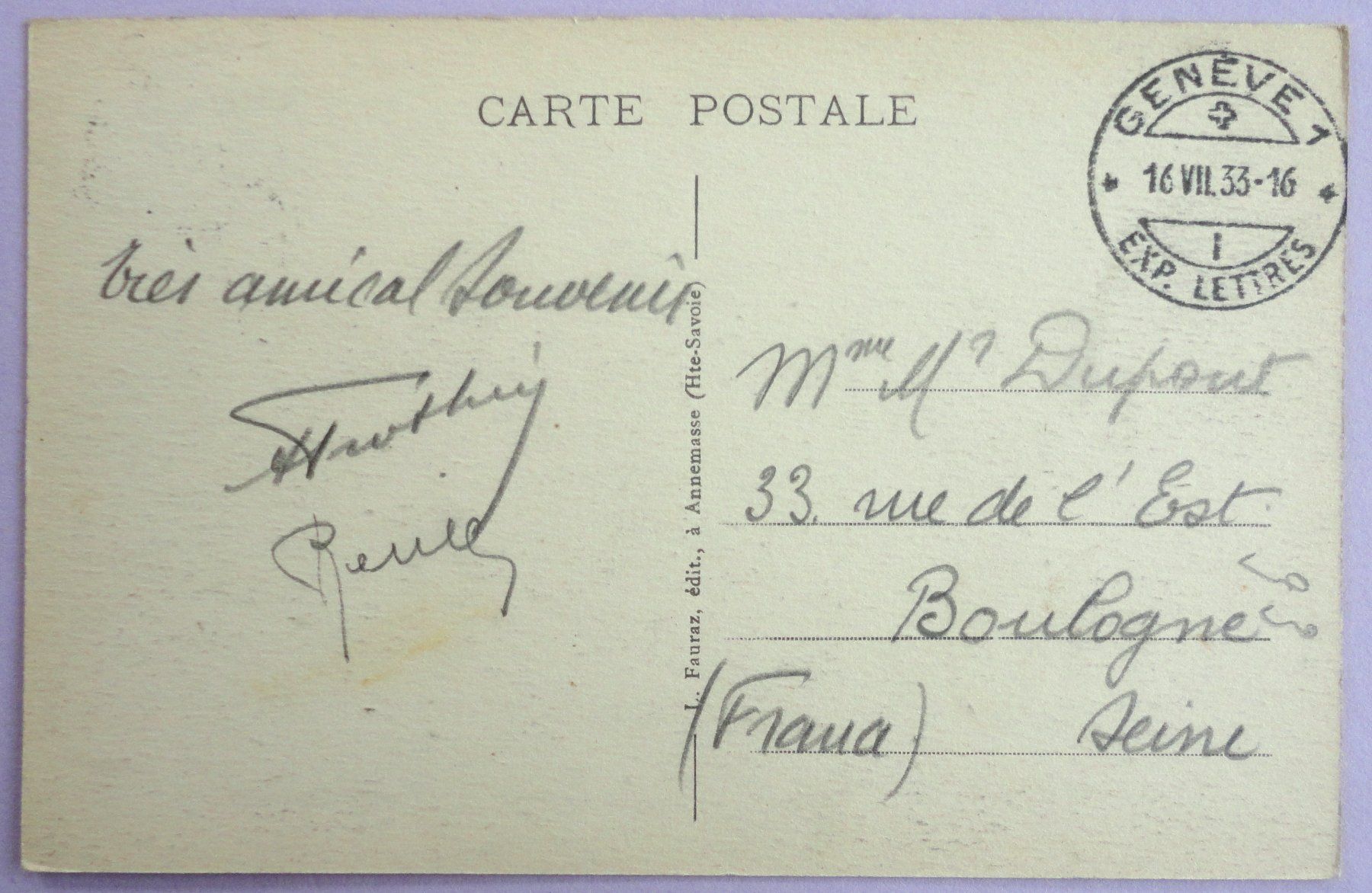 Cartoline postali: Genève et les Monts Voirons – Difettoso da Fétigny venduto da Billy2miny 1