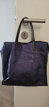 Sac en cuir véritable bleu métallique Made in Italy