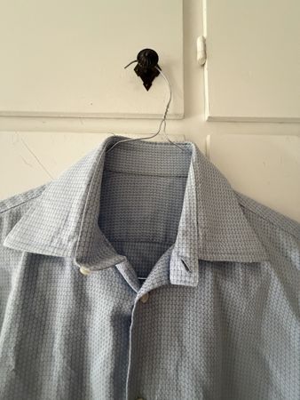 Camicia uomo manica lunga fantasia quadri azzurri taglia M 3