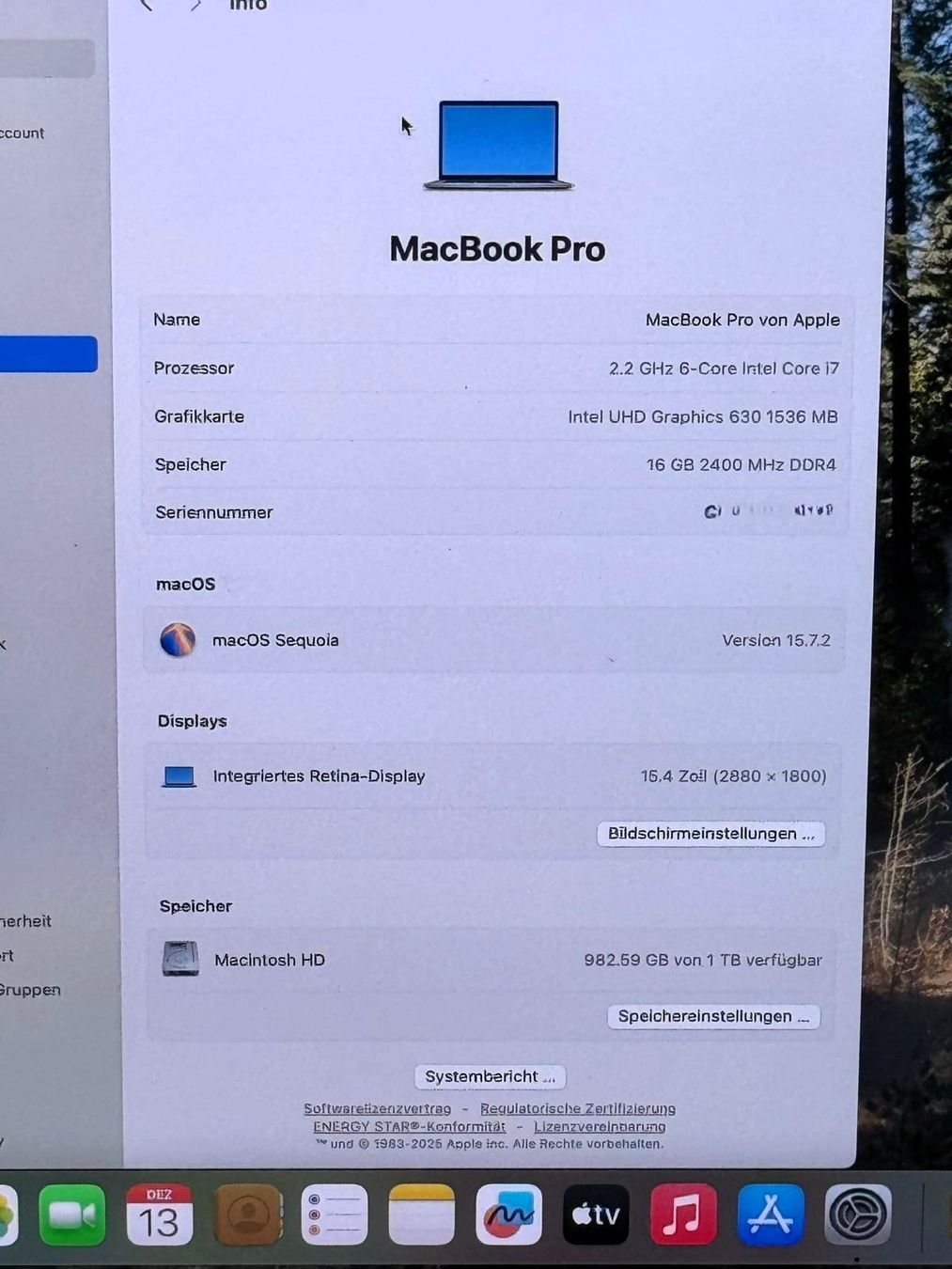 Apple Notebooks: Apple MacBook Pro 15" A1990 (Core i7_1TB SSD_Sequoia) – Gebraucht aus Sempach von sta_p662 2