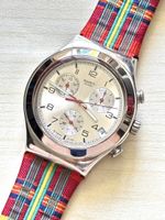 Chronograph Swatch Irony Edelstahl silber buntes Band
