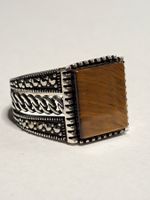 0042 - Bague en argent, Oeil de tigre, taille 57