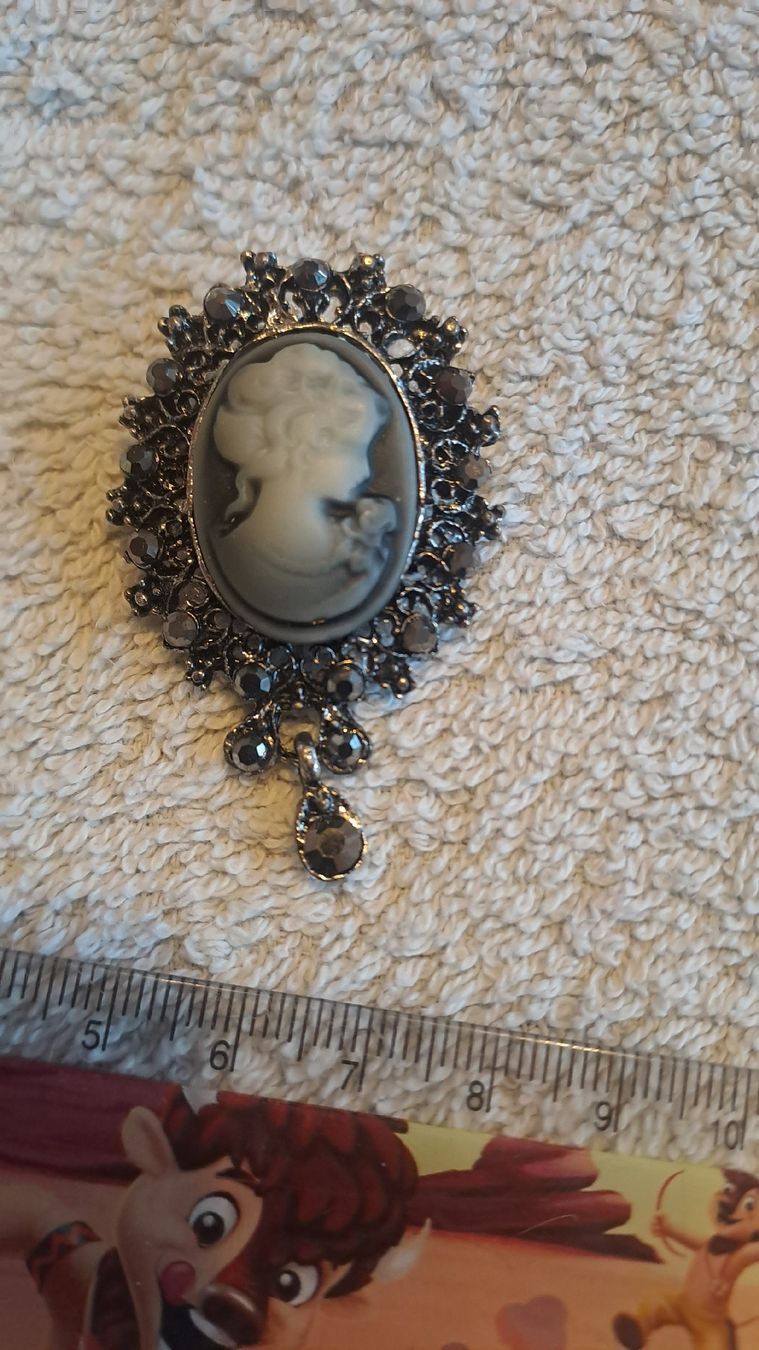 Spille & Fermagli: Broche vintage camée gris et strass - Élégance assurée! – Nuovo (secondo la descrizione) da Bernex venduto da Dariafr
