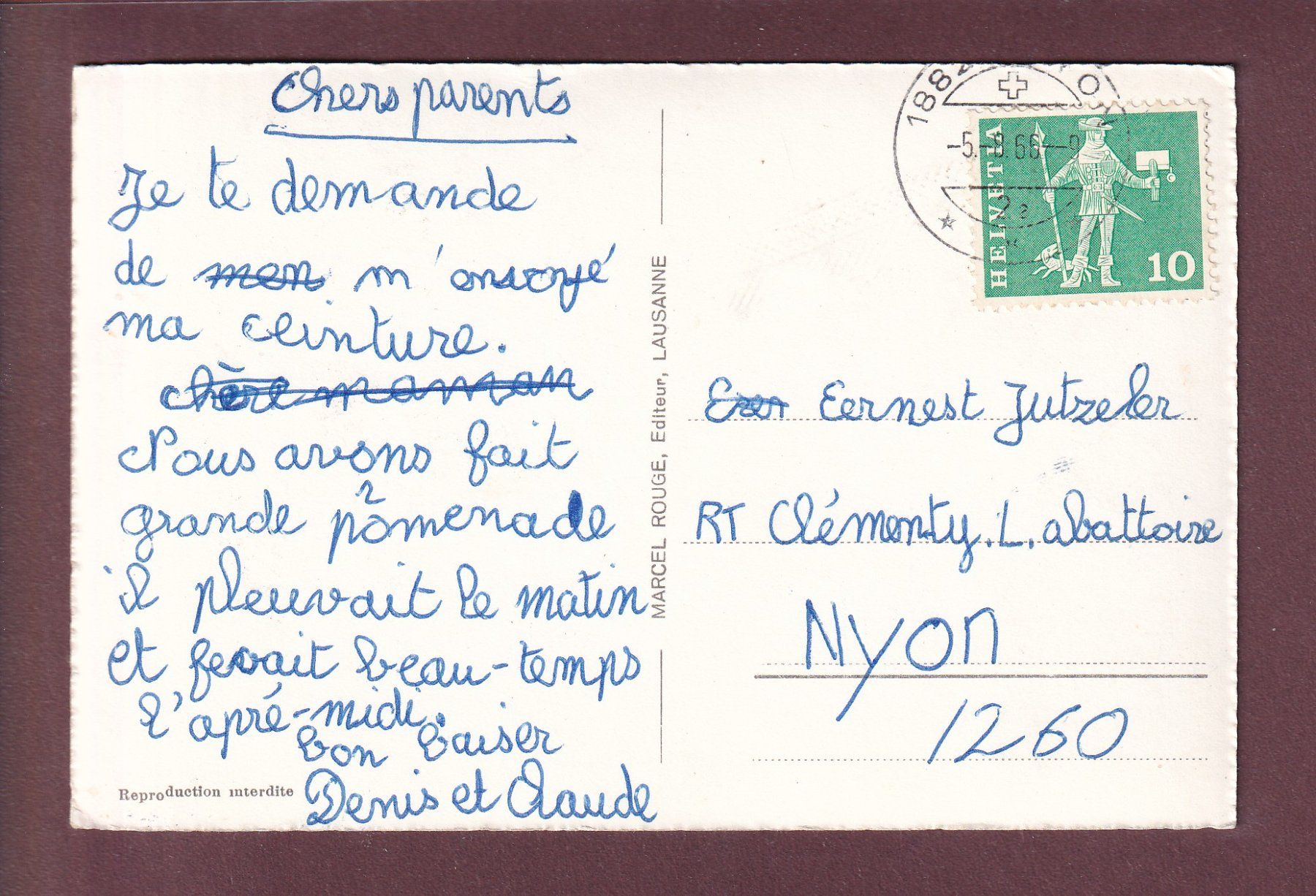 Cartoline postali: GRYON - 8 images - 1966 – Usato da Pully venduto da nicecards 1