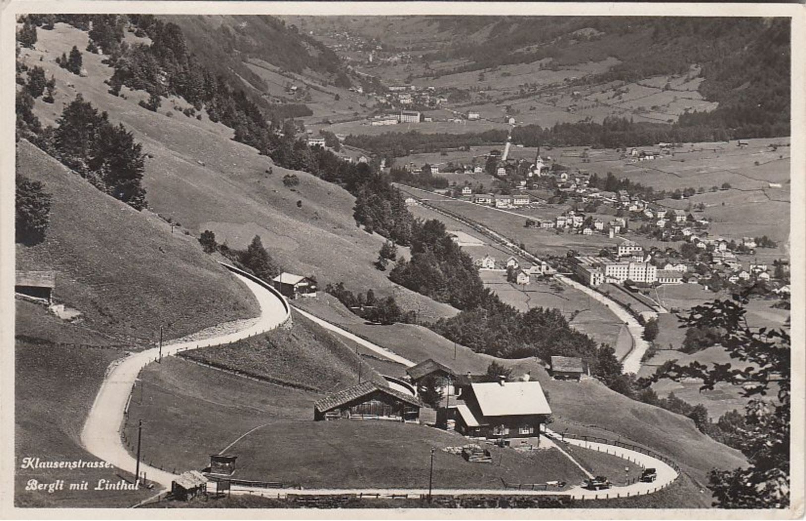 Cartoline postali: LINTHAL Klausenstrasse Bergli - Auto – Usato da Jona venduto da philajona