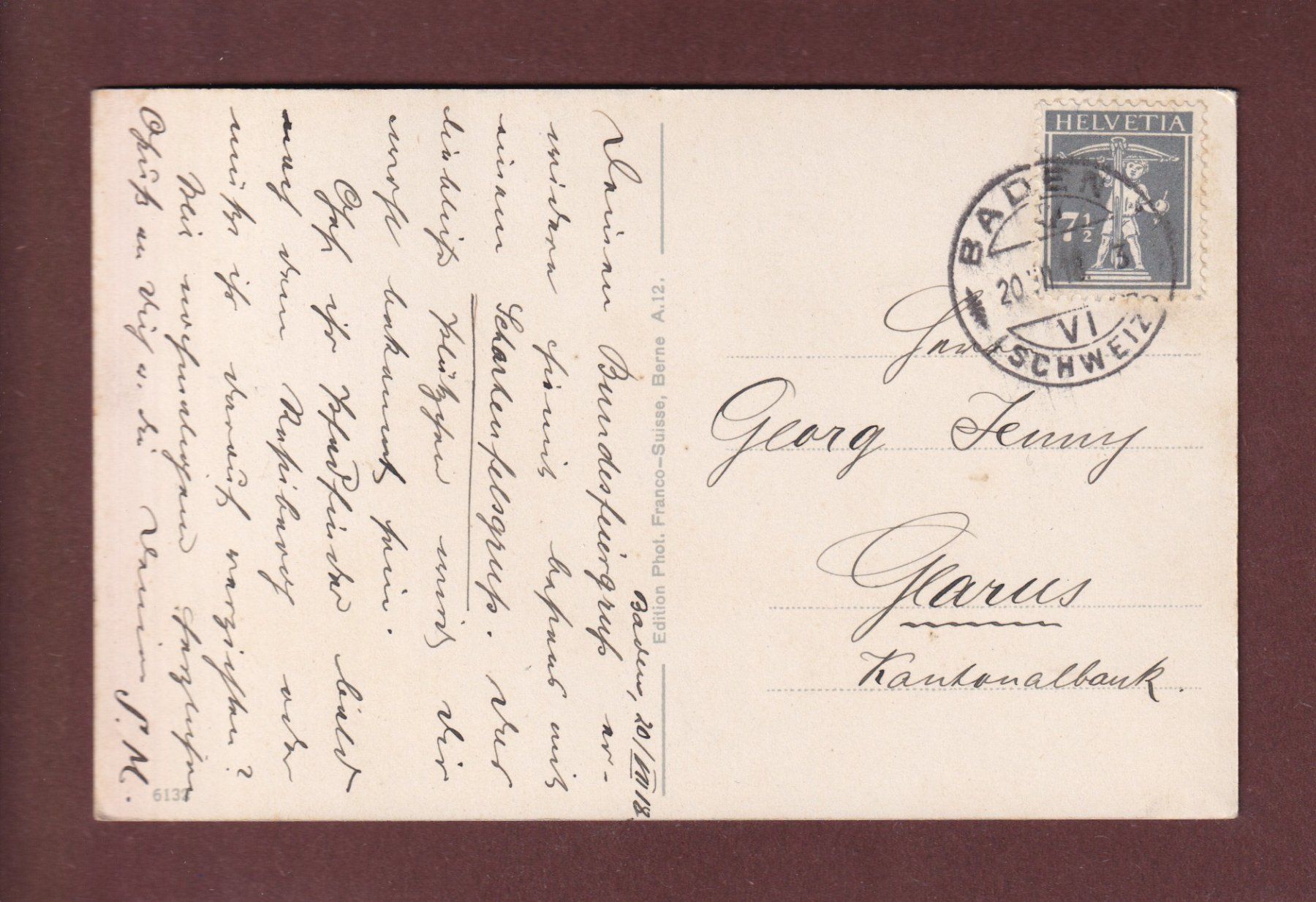 Cartoline postali: Baden - Schloss SCHARTENFELS - 1918 – Usato da Pully venduto da nicecards-shop 1