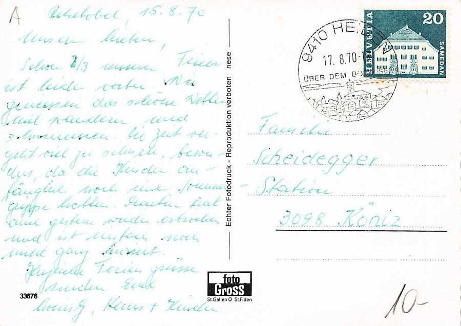 Cartoline postali: Rehetobel, Sonder, gelaufen 1970 – Usato da Frauenfeld venduto da POML 1