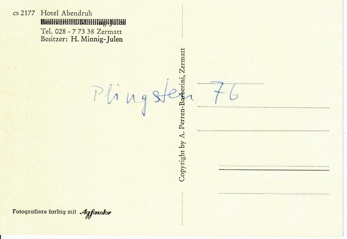 Cartoline postali: Hotel Abendruh - Zermatt – Usato da Hochdorf venduto da Ziegel-16 1