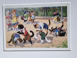 DIE FRÖHLICHE KATZENSCHULE  BILD MONTIERT AUF PASSEPARTOUT