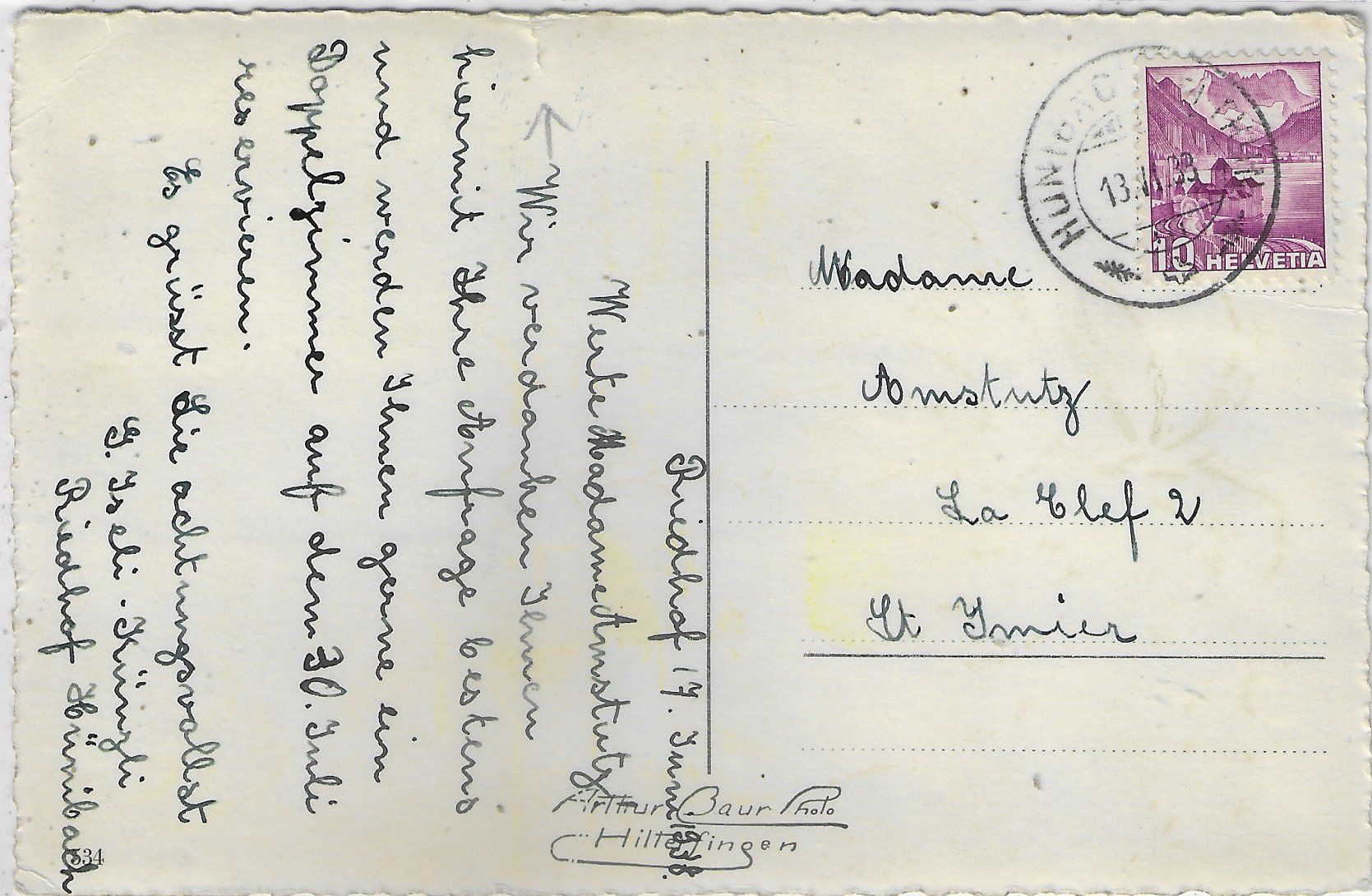 Cartoline postali: Hünibach bei Thun - Restaurant Riedhof – Difettoso da Ettingen venduto da Kartenplanet 1