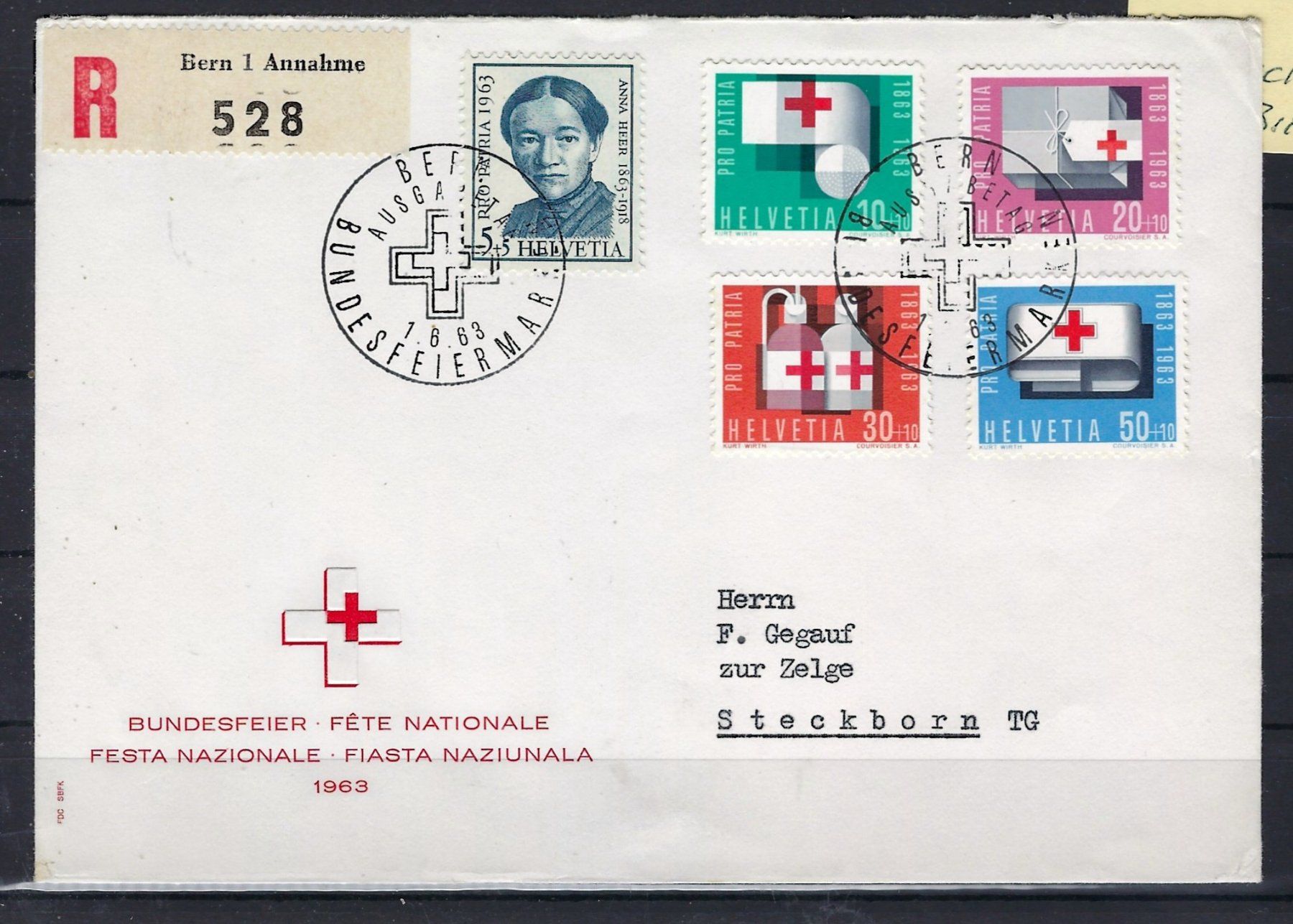 Tutti i francobolli: 1963 Pro Patria ET. Einschreibebrief   15994 – Usato da Lunden venduto da Animus999
