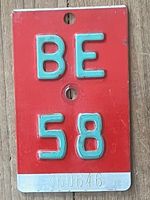 BE 58 - VELONUMMER - FAHRRADSCHILD - PLAQUE DE VELO - BE 58