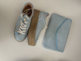 Neu Italien Schuh Handtasche Clutch Set Gewoben
