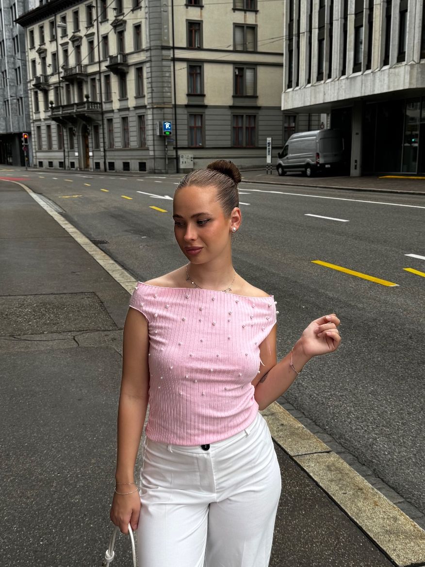 Zara Top: Rosa Sommer Top mit Perlen, schulterfrei – Nuovo (secondo la descrizione) da St. Gallen venduto da Jbjbhs