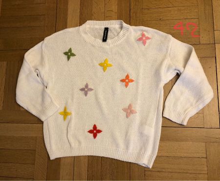 Pull mi saison à fleurs multicolores, taille 42, porte 1x