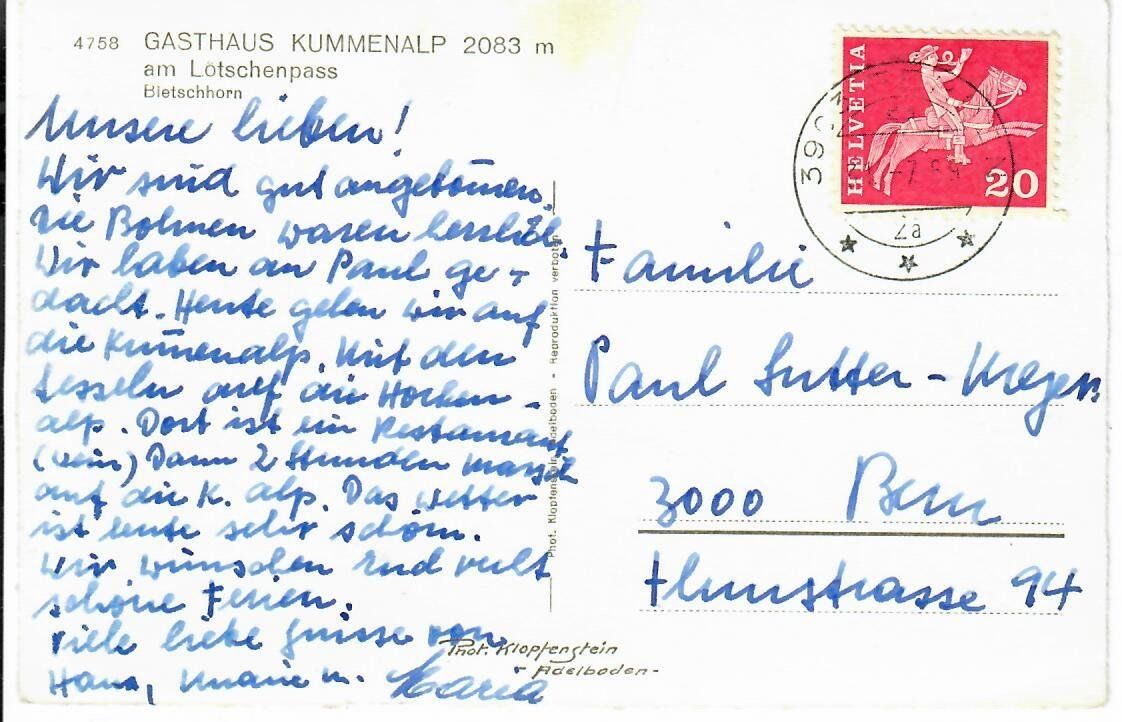 Ansichtskarten: Gasthaus Kummenalp am Lötschenpass – Gebraucht aus Hochdorf von Ziegel-16 1
