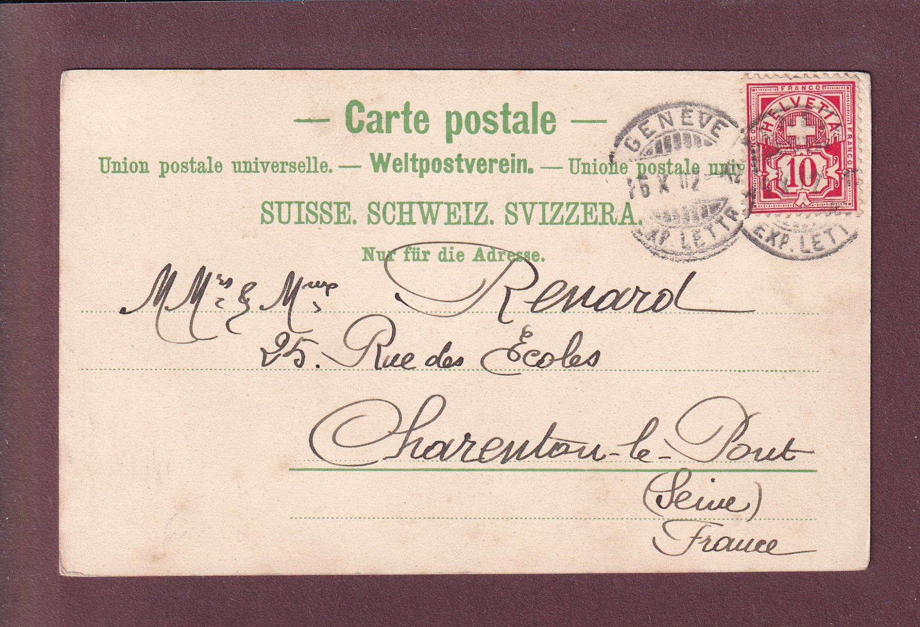 Cartoline postali: GENEVE - Eglise Anglaise - 1902 – Usato da Pully venduto da nicecards 1
