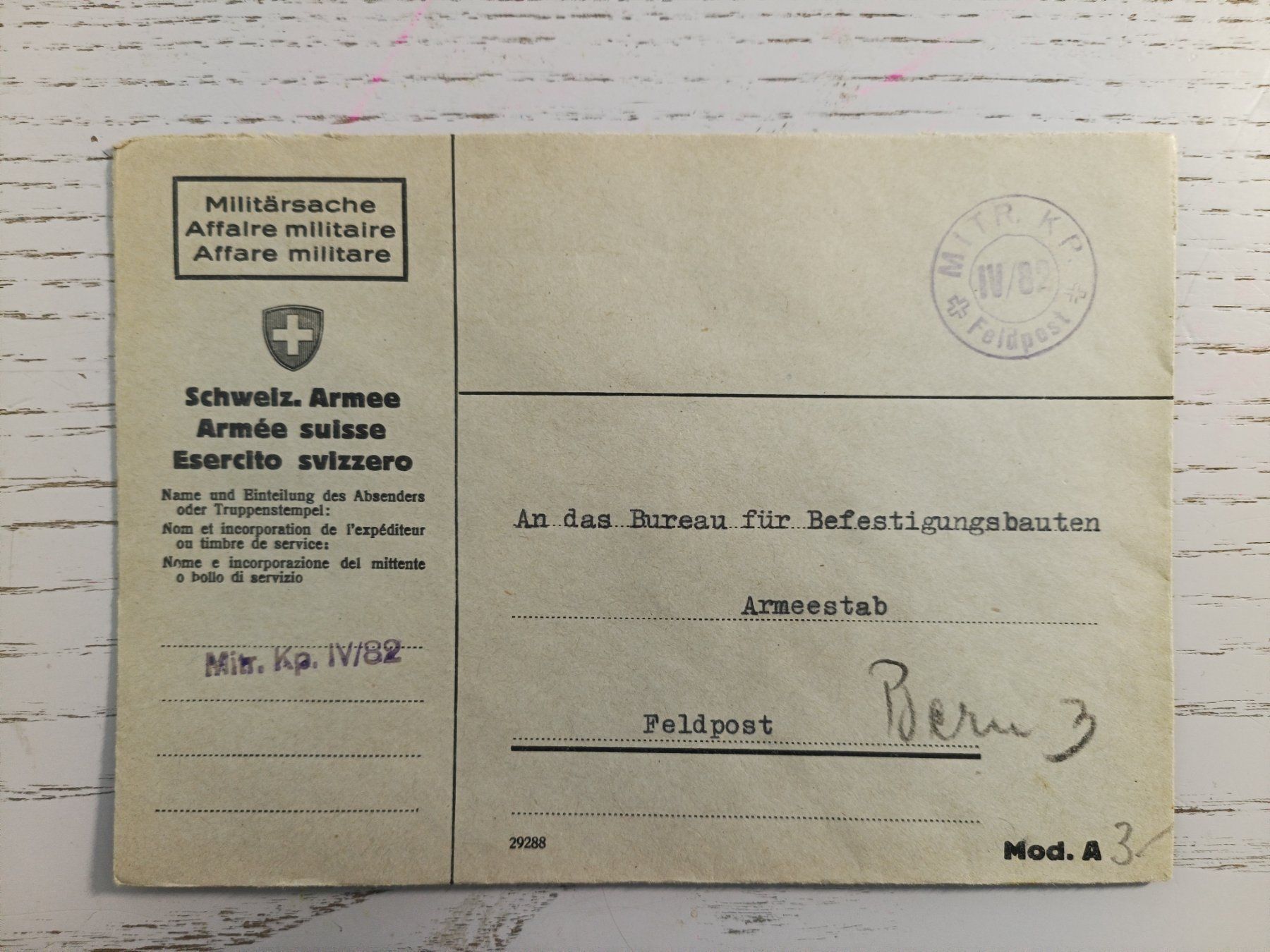 Tutti i francobolli: Feldpost Couvert MITR. KP IV/82 – Nuovo (secondo la descrizione) da Dübendorf venduto da goeggi79