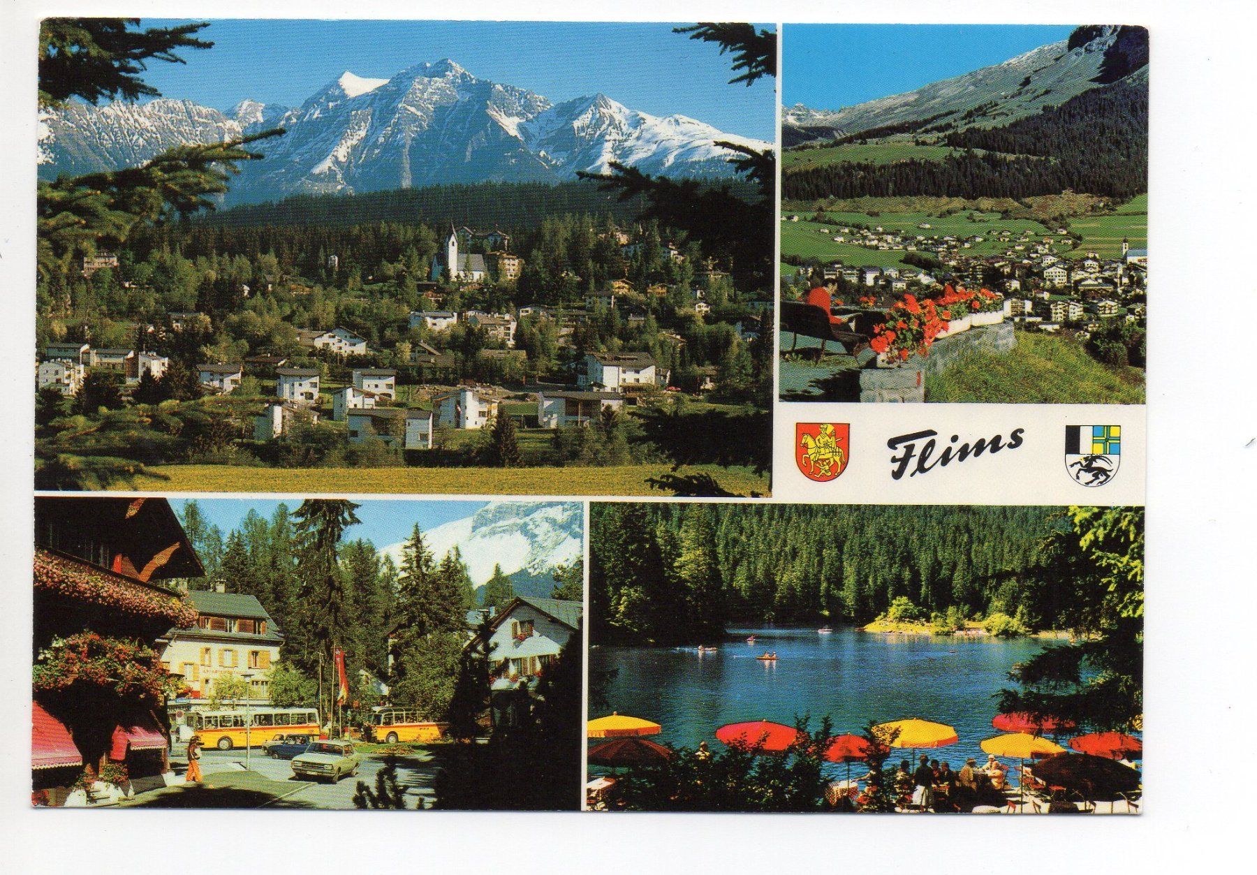 Cartoline postali: FLIMS Postplatz Waldhaus, Auto, Postauto – Usato da Jona venduto da philajona