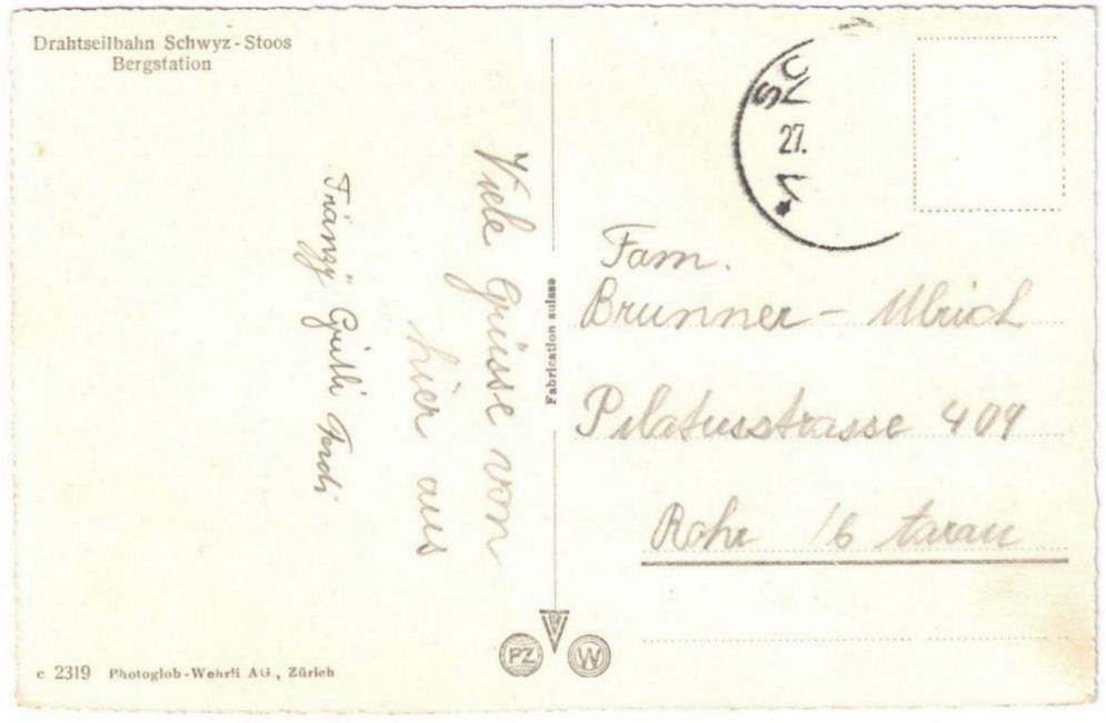 Cartoline postali: Stoos - Standseilbahn mit Mythen – Usato da Binningen venduto da Mountainrider 1